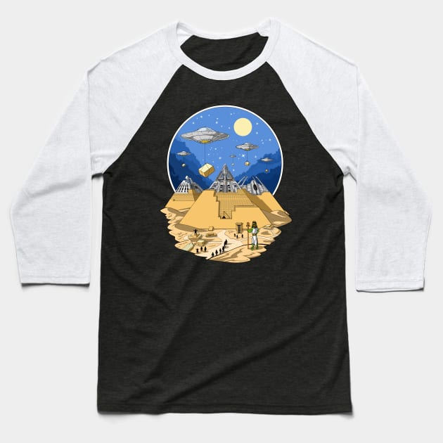 Alien Egyptian Pyramids Baseball T-Shirt by underheaven